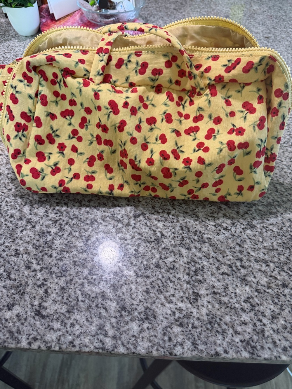 Baggu yellow cherry print Bowler bag